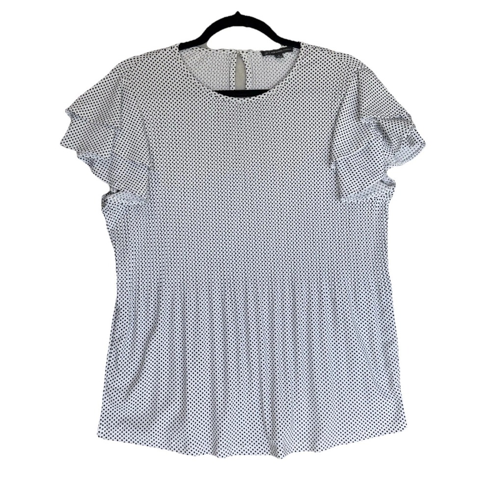 Adrianna Papell Blouse Top Womens Small White Polka Dot Flutter Sleeve Elegant